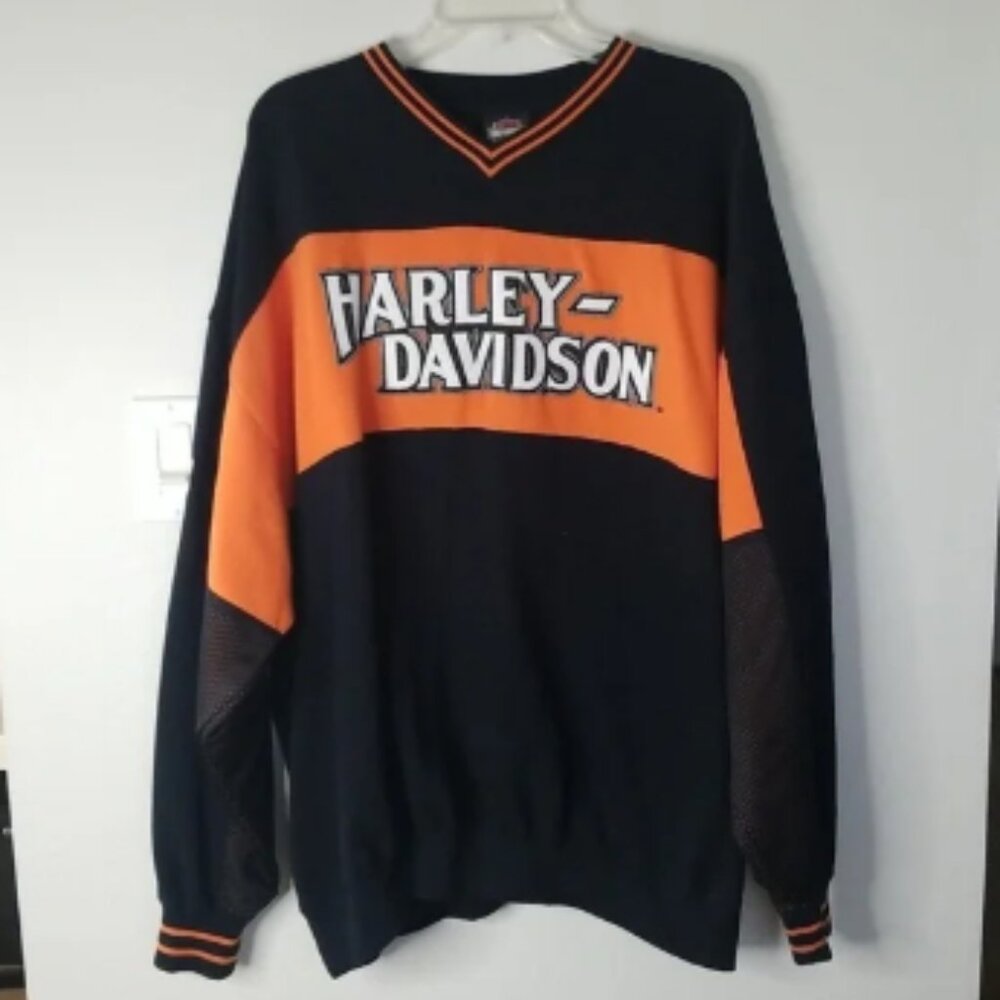 Harley Davidson Vintage mens logo sweatshirt black/orange sz 2XL